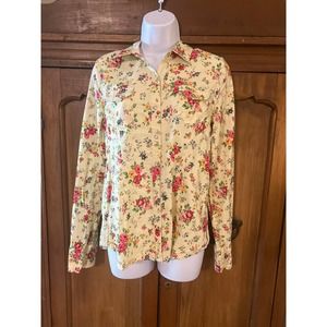 L.E.I. Vintage Y2K yellow floral western style snap up shirt Size XL Fits like M